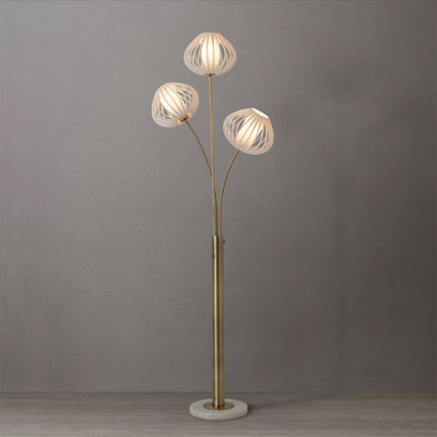 Lampe sur pied 3 lumières Bloom - laiton patiné, base en marbre blanc