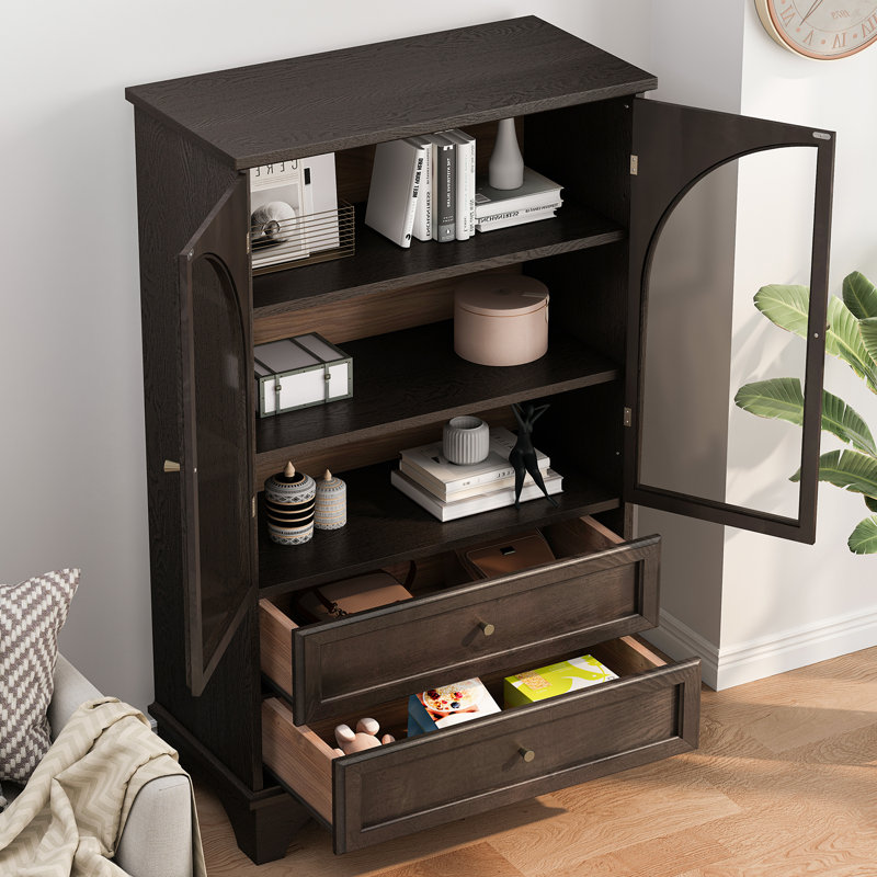 Vitrine 52,17 po avec 2 tiroirs et tablettes réglables, Brun
