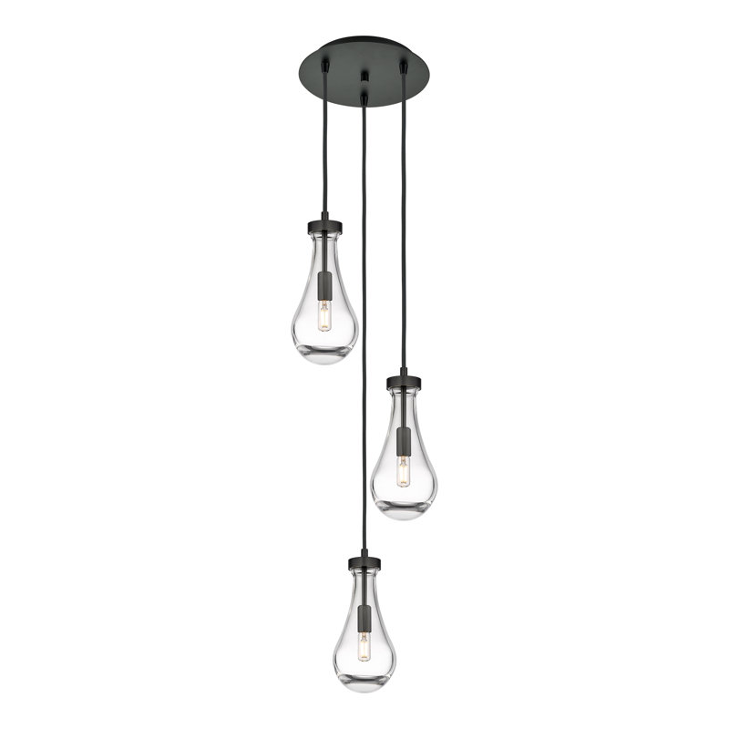 Luminaire suspendu grappe à 3 lumières Baysinger, Transparent, Noir mat