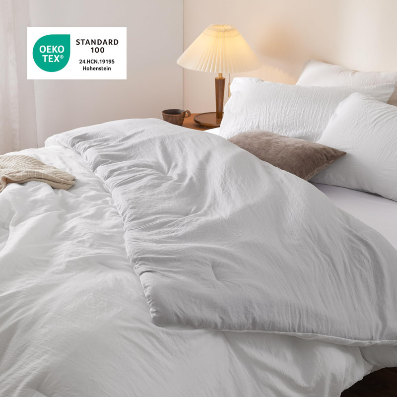 Bedsure Reversible Prewashed Comforter Set, White/Oyster Mushroom, King Comforter + 2 Standard Pillowcases