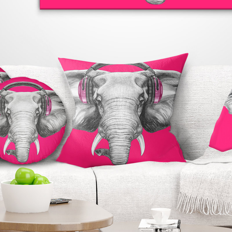 Éléphant d’animal avec coussin casque, 16 po x 1 po, Coussin décoratif
