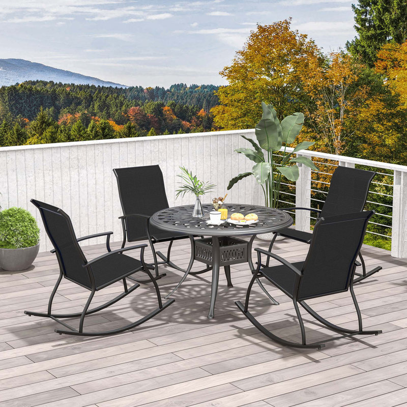 2 Pcs Outdoor Rocking Chairs With Breathable Backrest Smooth Safe Rocking Design, Black