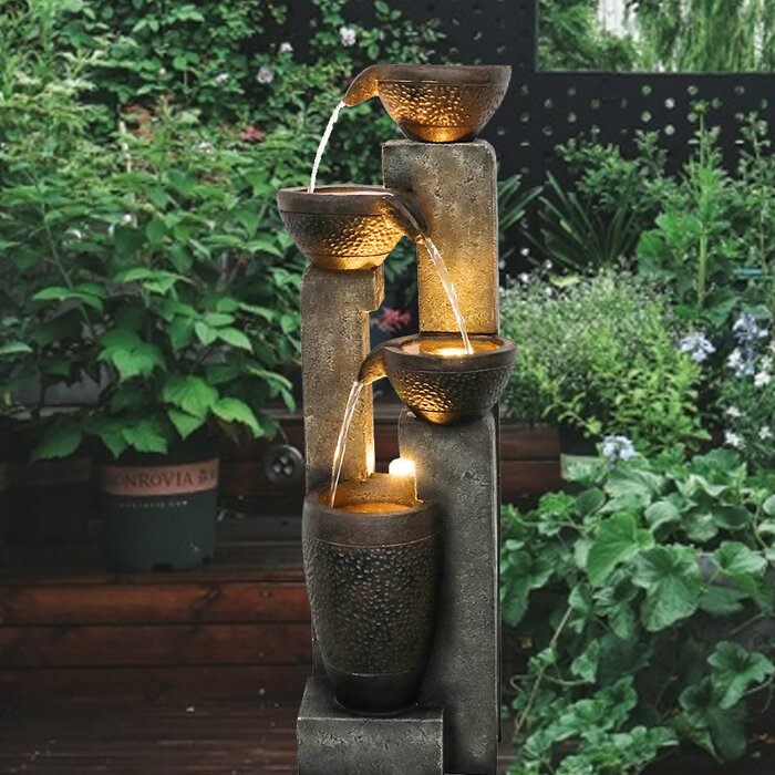 Millwood Pines Serovpe Weather Resistant Floor Fountain with Light ...