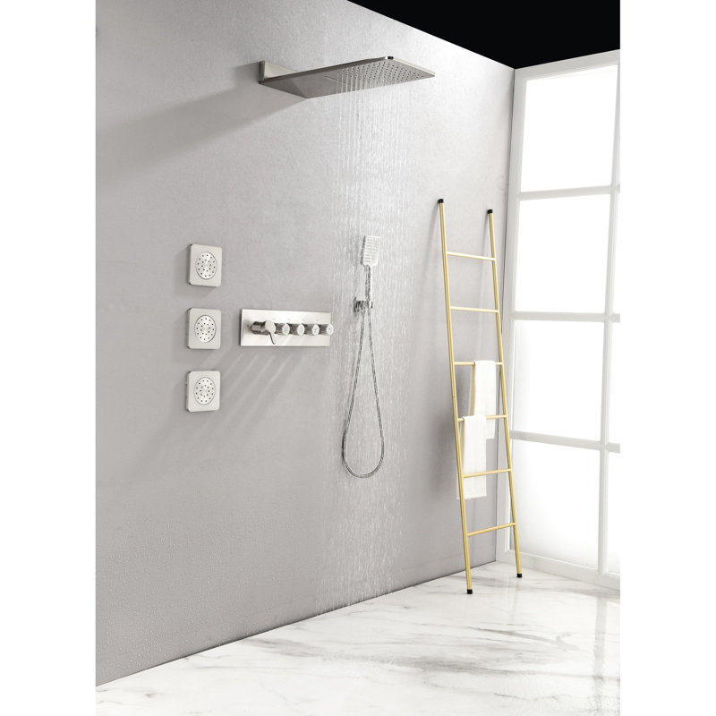 Brushed Nickel Wall Mounted Shower, 3 Body Sprays & Handheld For Enjoyable Shower Waterfall System, In Finish