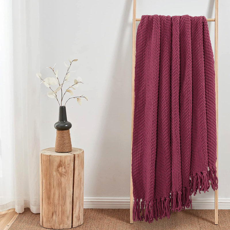 Jeté en tricot de tweed, Baie écrasée, 60 po x 80 po