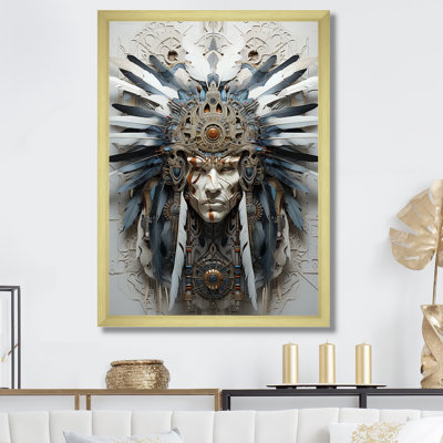 Portrait d'un chef natif doré et bleu sur toile