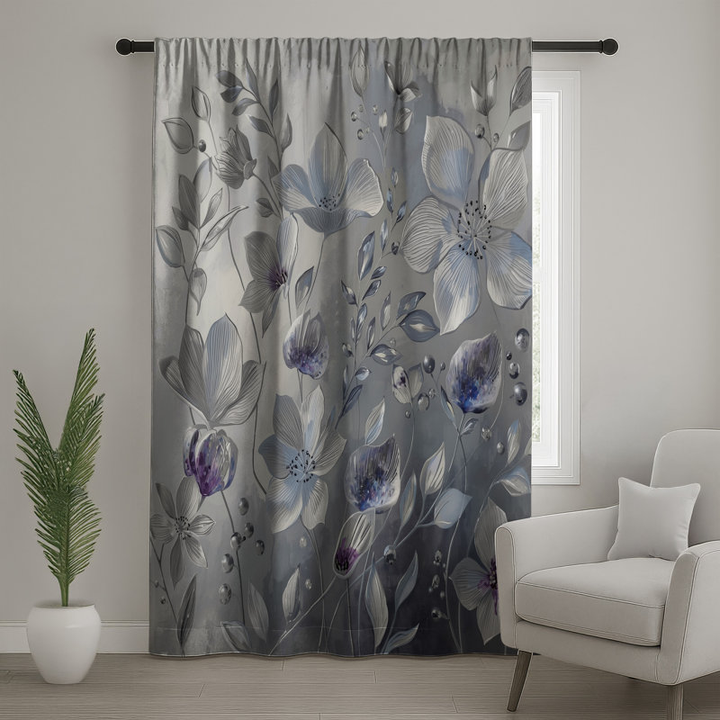 Rideaux de fenêtre gris et blanc à motif floral, voilages et rideaux occultant - 1 panneau, 50 po x 92 po - 1 panneau