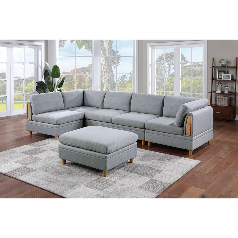 Meuble de salon avec repose-pieds en tissu Dorris 1pc, Gris clair