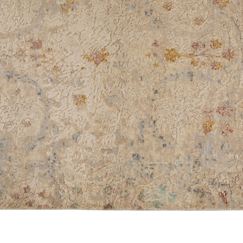 Multicolored Contemporary Silk Wool Blend Rug, Rectangle 6' x 9'