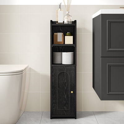 Bathroom Storage Cabinet, Corner Floor Cabinet with Doors and Adjustable Shelf, Narrow Toilet Paper Cabinet, Bathroom Organizer for Small Spaces