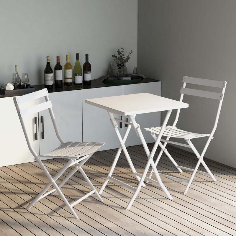 Ensemble bistro 3 pièces de table carrée pliable et chaises, Blanc