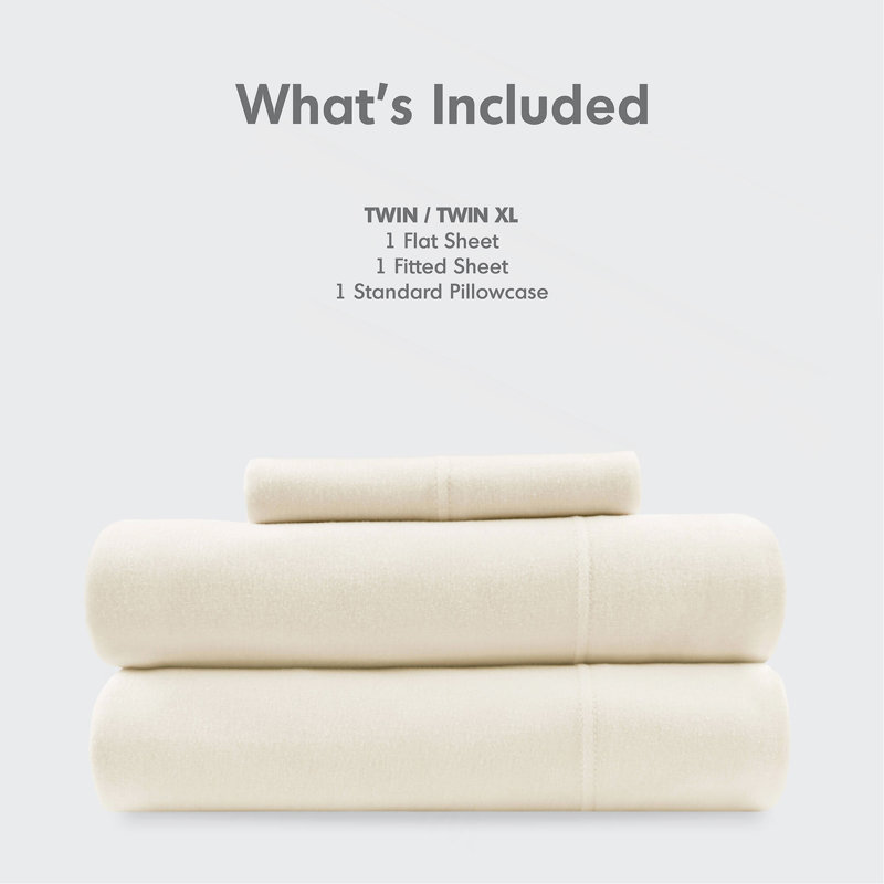 Ensemble de draps en tricot de coton toutes saisons, Couvre-lit simple + 2 pièces supplémentaires, Crème
