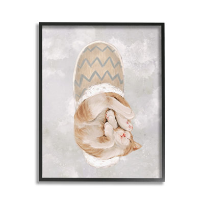 Kitten Sleeping in Slipper Framed Giclee Art by Ziwei Li