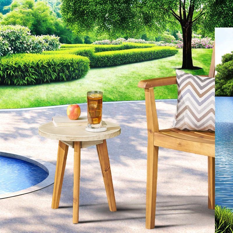 Compact Patio Tables, Acacia Wood Modern Tripod Accent For Patio Home