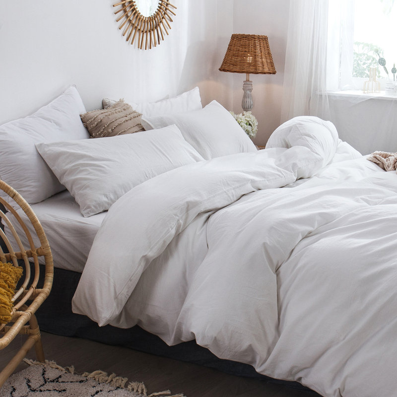 Full Size Off-White Washed Cotton Duvet Cover Set