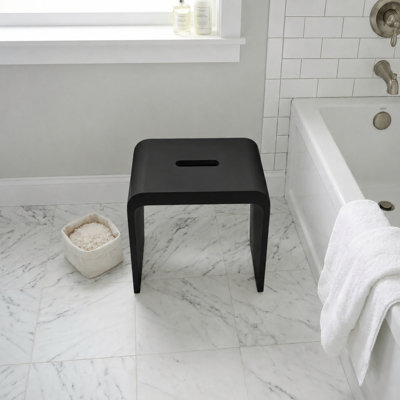 Solid Surface Shower Stool Free-standing Waterproof Vanity Seat In Matte Black