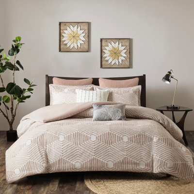 Housse de couette en coton Queen Blush, motif géométrique, 2 taies décoratives de taille géométrique,