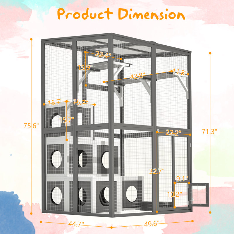 Cat Enclosure with Cozy Hiding Cubes and Three-Door Access for Multiple animal types