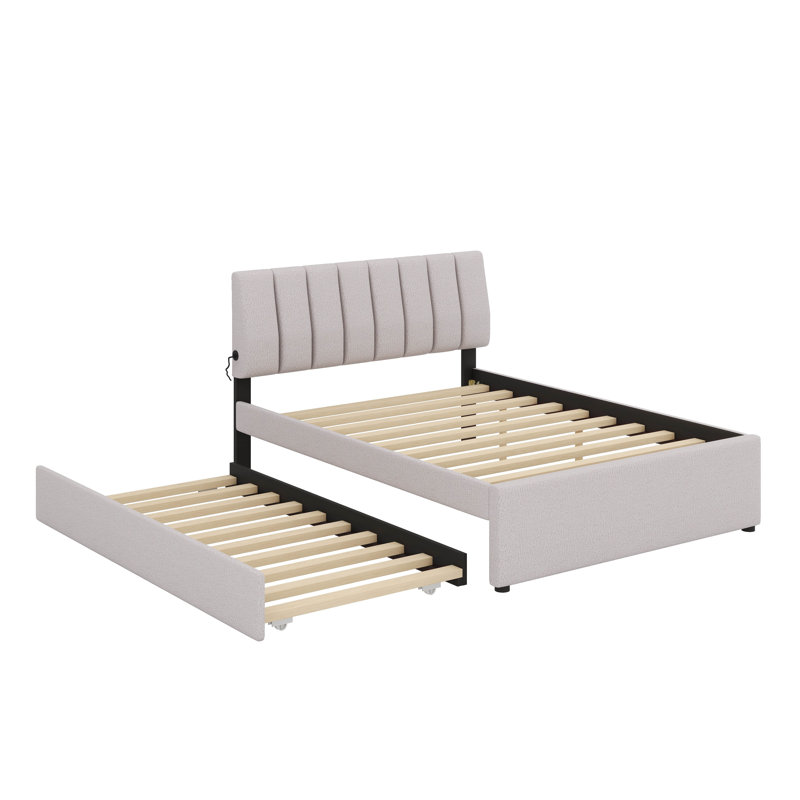 Lit plateforme tapissier Teddy, Beige, Lit double