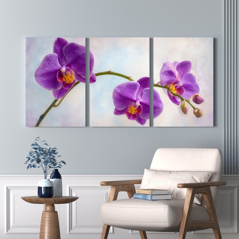 Ensemble de 3 tableaux muraux sur toile à motif floral d'orchidées violettes, H 18 po x l 36 po
