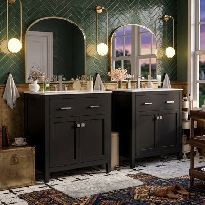 Ensemble de meuble-lavabo double 60 po Gleason avec deux lavabos en céramique, portes à fermeture en douceur et tiroirs rabattables