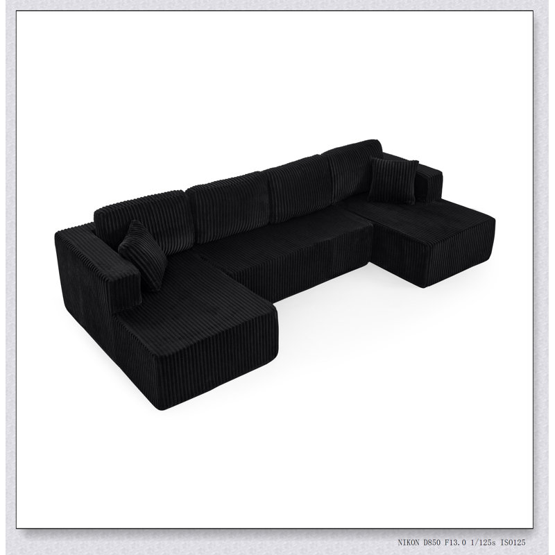 Canapé modulaire en U en forme de U, conception minimaliste pour une assise flexible et une optimisation de l'espace, Noir