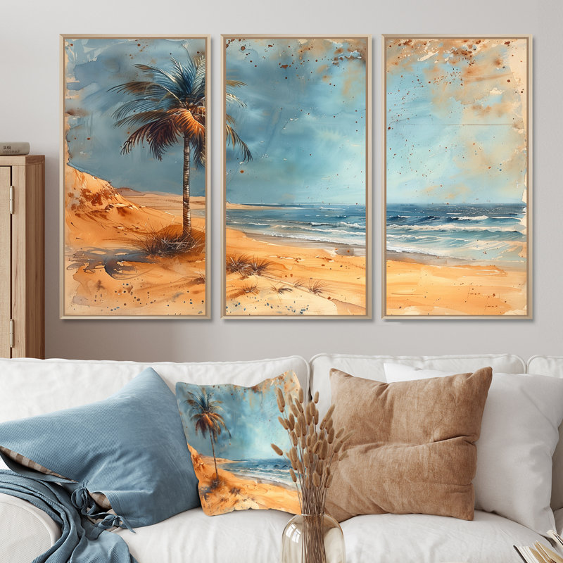 Salyer - Ensemble d'art mural palmiers et palmiers, Toile naturelle avec cadre flottant, H 40 po x l 60 po x P 1 po