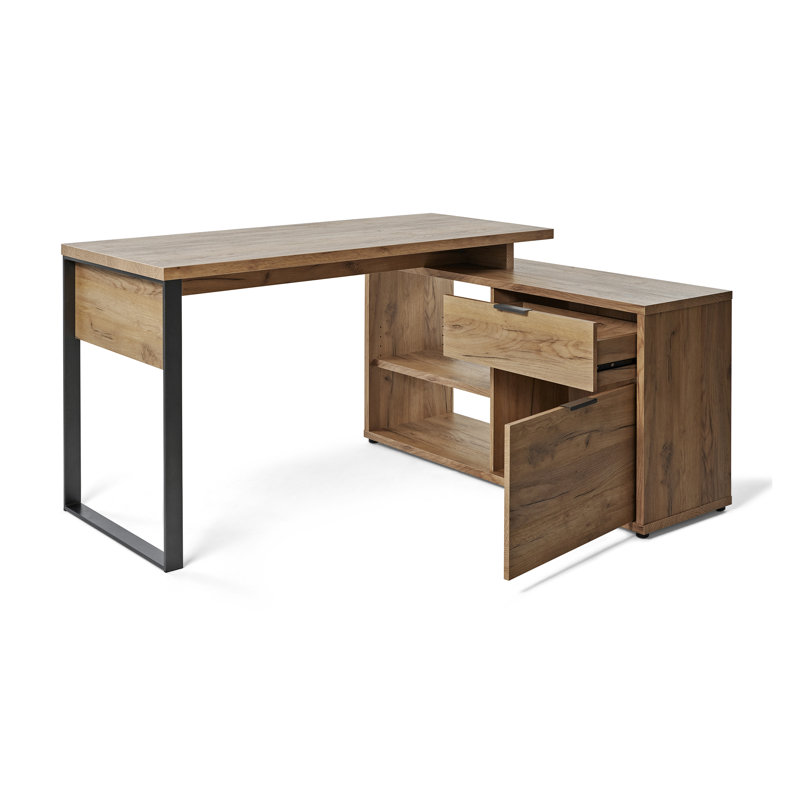 Apogee L-Shaped Writing Desk, Natural/Black