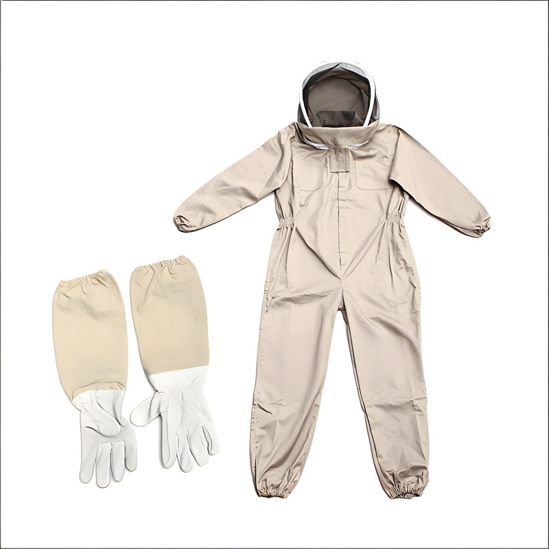 Ensemble complet d'apiculture professionnel avec gants en cuir, tenue apicole aérée épaissie en abricot