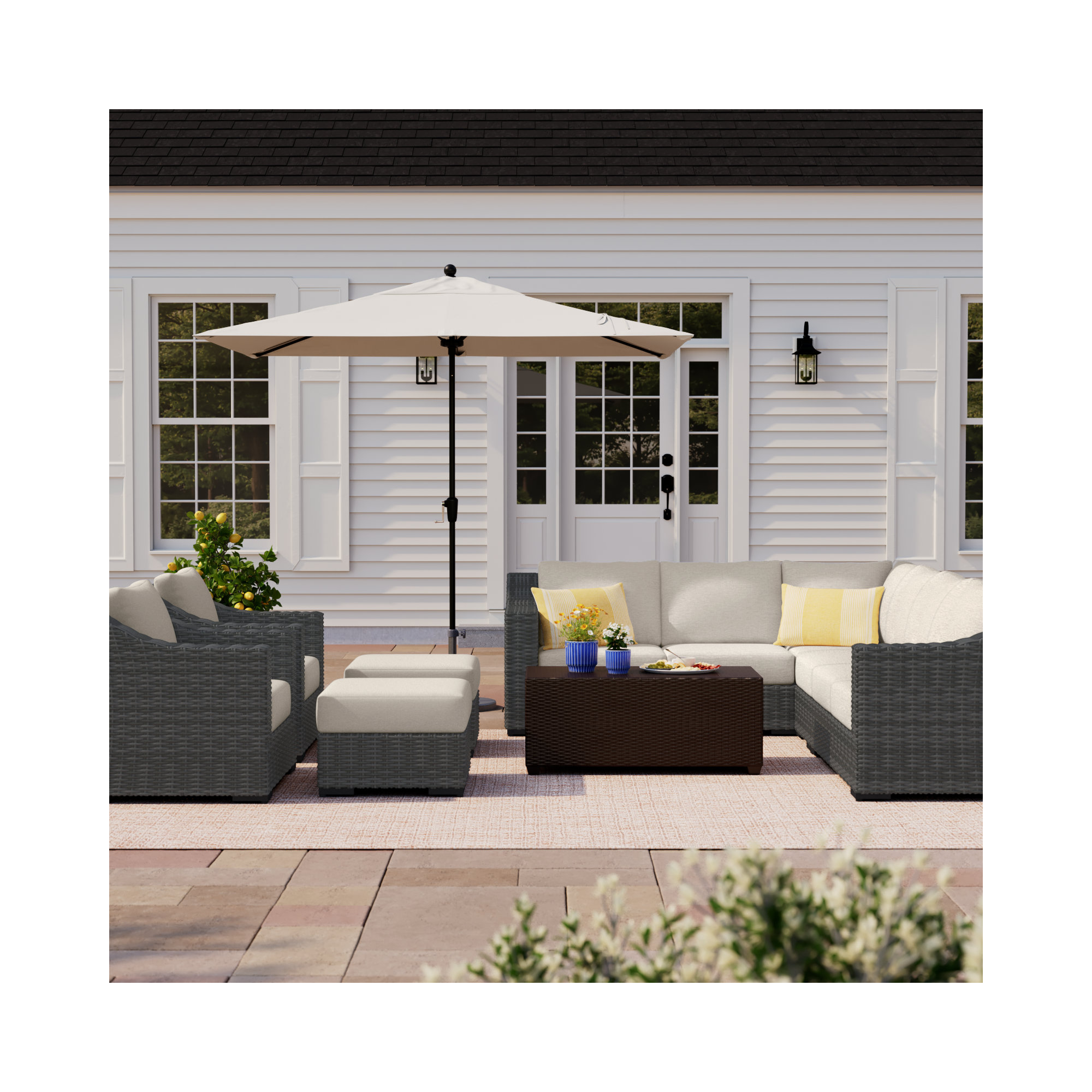 Eloisa Wicker 10 - Person Patio Conversation Set with Cushions, Gray