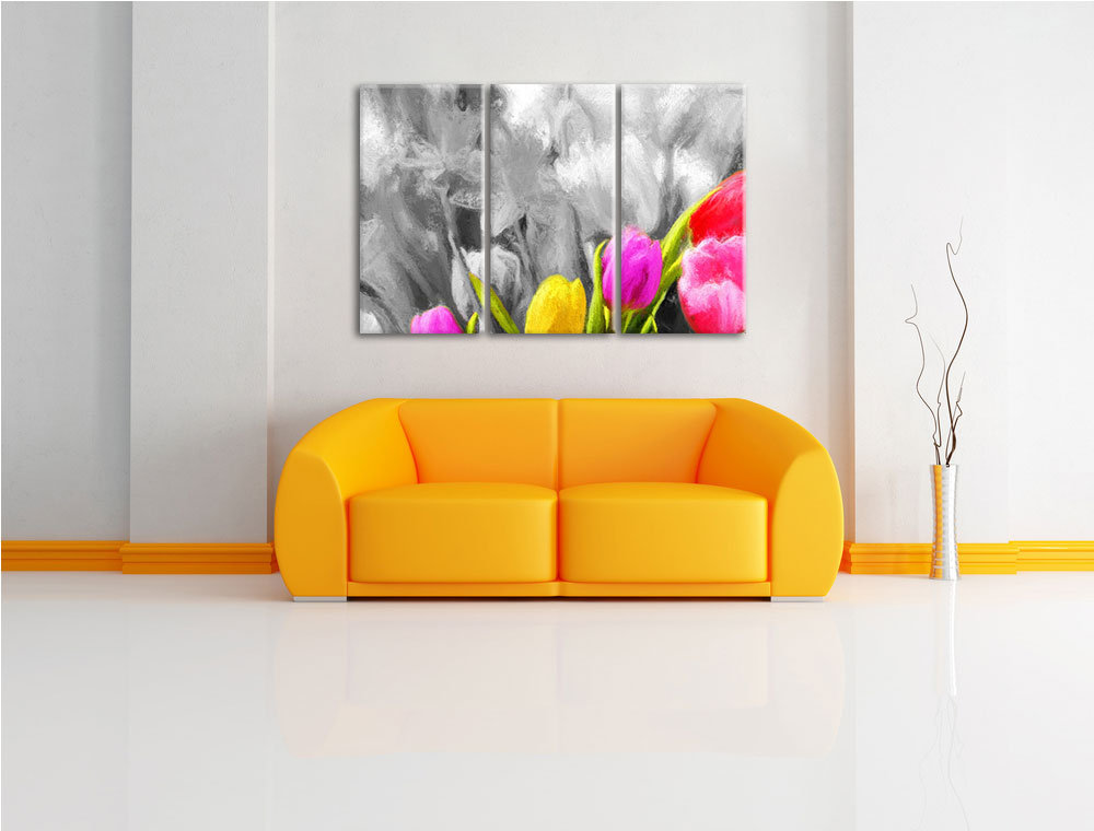 3-tlg. Leinwandbilder-Set „Bunte Tulpen“, Kunstdruck 