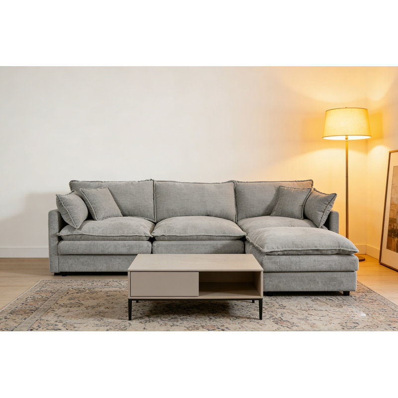 102" Modular L-Shaped Sectional Sofa, 3-Seater Cloud Couch With Ottoman, Gray