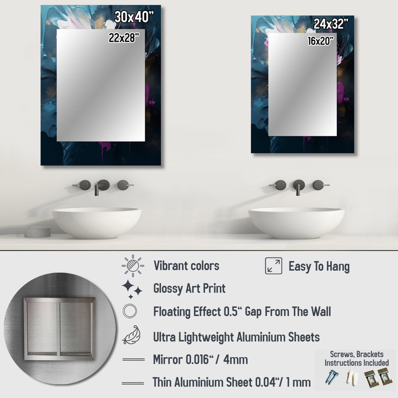 Purple And Blue Realities On Canvas I - Abstract Painting Unique Mirror, Modern Large Wall Mirror, Printed Metal Art
