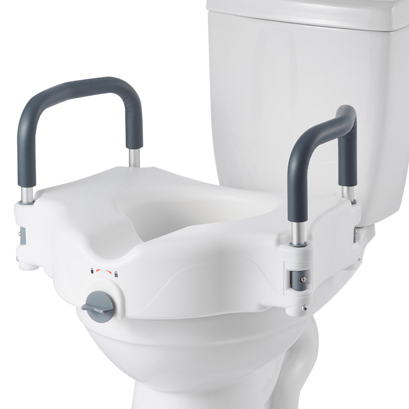 Raised Toilet Seat with Arms, 300 lbs Load Capacity, 5-Inch Lift Height, Widened Commode Elevated Toilet Seat Riser with Padded Handles for Seniors, Elderly, Handicap, Disabled, and Adults Use