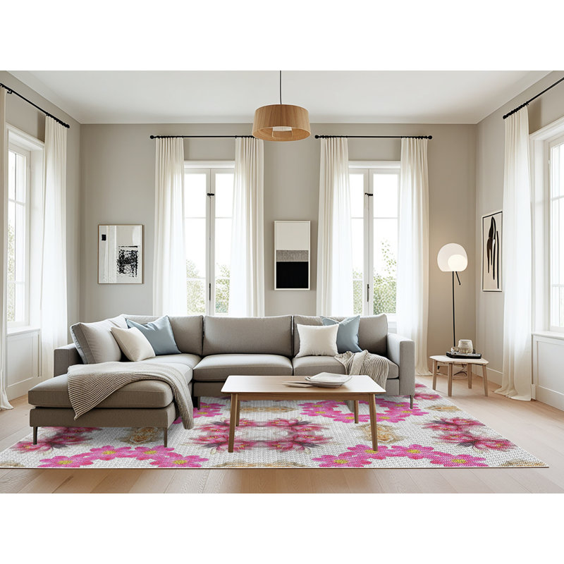 Tapis rose/brun tissé à la machine, Rectangle 8 pi x 10 pi
