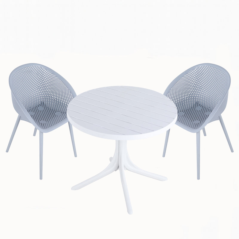 Chaise longue d'extérieur au fini teck de fer | PP | 2 pièces | Méridienne | Bleu clair clair, blanc