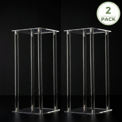24" Tall Acrylic Harlow Wedding Flower Stand, Clear Rectangular Centerpiece Columns for Modern Event Decor