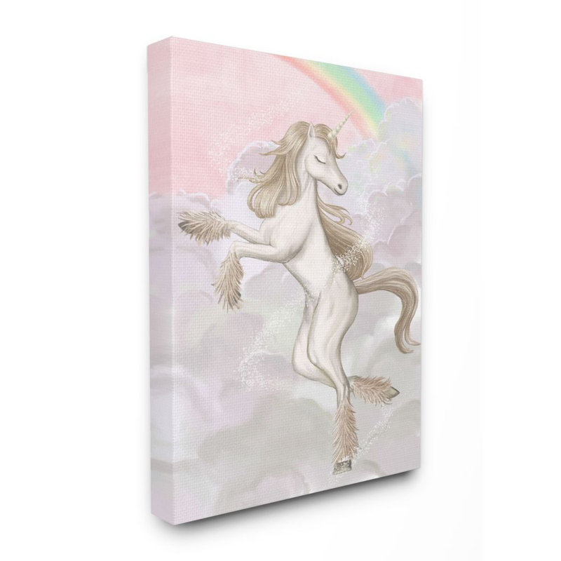 «Glam Unicorn Sparkle Rainbow Pink Cloud Girl» par Ziwei Li, impression, H 48 po x l 36 po, Toile tendue