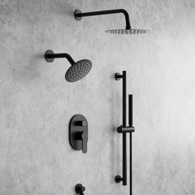 DualJetSpa 3-Function Round 10" & 6" Dual Shower Faucet System with Pressure Balancing Rough-In Valve