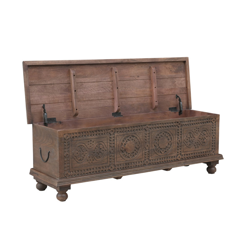 Banc de rangement sculpté Aarohi Bonney, Brun