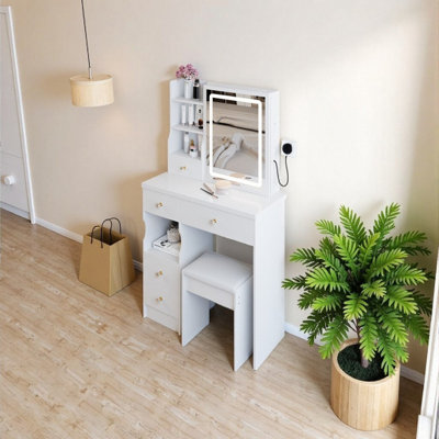 Ensemble coiffeuse 29 po avec miroir à DEL, coiffeuse compacte et tabouret