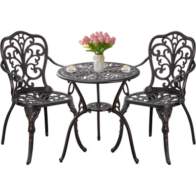 3 Piece Bistro Set Outdoor Cast Aluminum Bistro Table and Chairs Set of 2 for Garden by Astoria Grand