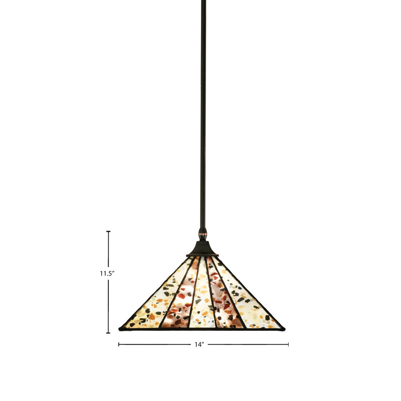 Suspension à tige, fini cuivre noir, douille carrée présentée avec un verre artistique Fiesta de 35,5 cm (14 po).