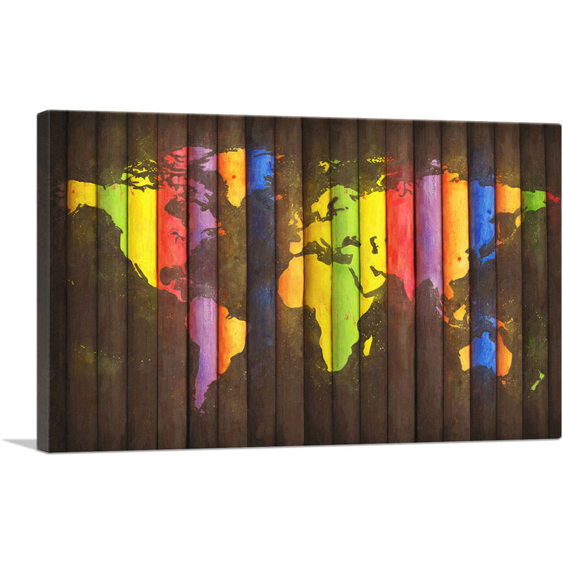 Rainbo Colorful World Map - impression sur toile tendue, H 12 po x l 18 po x 1,5 po