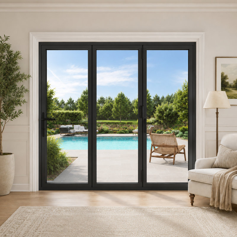 96 po X P 96 po H Porte de patio pliante en aluminium trempé double en aluminium noir H 3 + 0, H 96 po x l 96 po