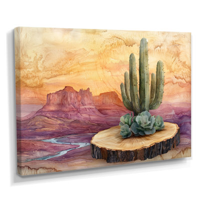Cactus du désert sur un plateau en bois I - Cactus Wall Art
