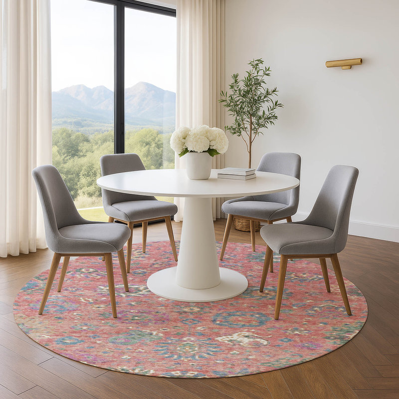 Premium Machine Washable Ariel Global Rug, Round 8'
