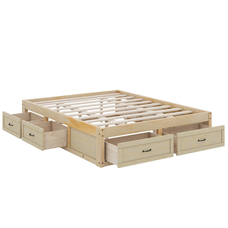 Lit plateforme avec 6 tiroirs, Grand lit,  Naturel antique