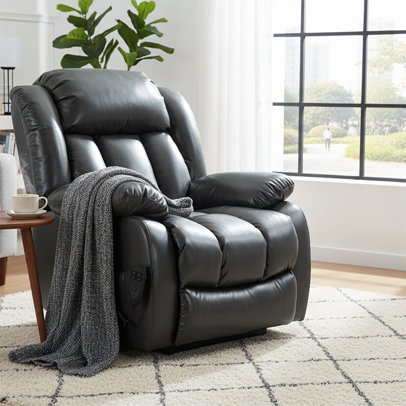 Fauteuil inclinable électrique avec base relevable et fonction de massage chauffant, Similicuir gris