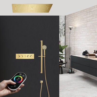 Vittoria Remote Controlled Thermostatic Ceiling Mount Musical Rainfall Waterfall LED Shower Head System with Hand Shower